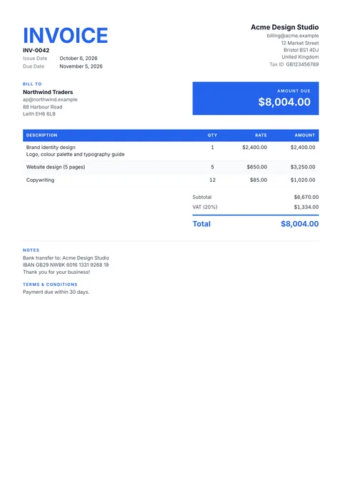Bold invoice template preview