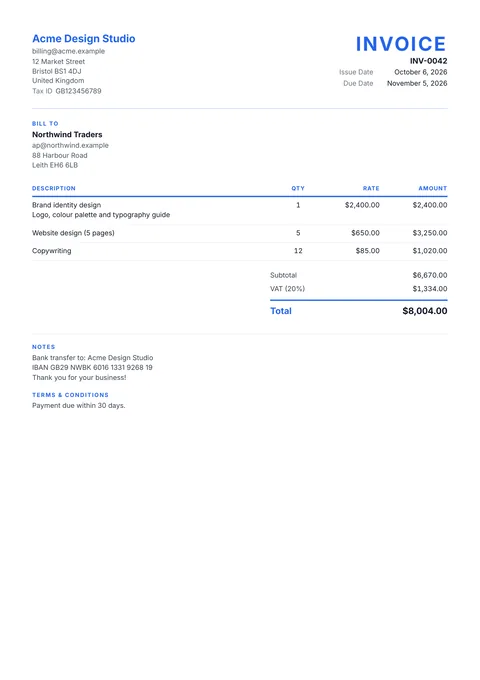 Classic invoice template preview