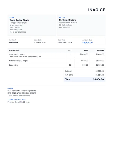 Corporate invoice template preview