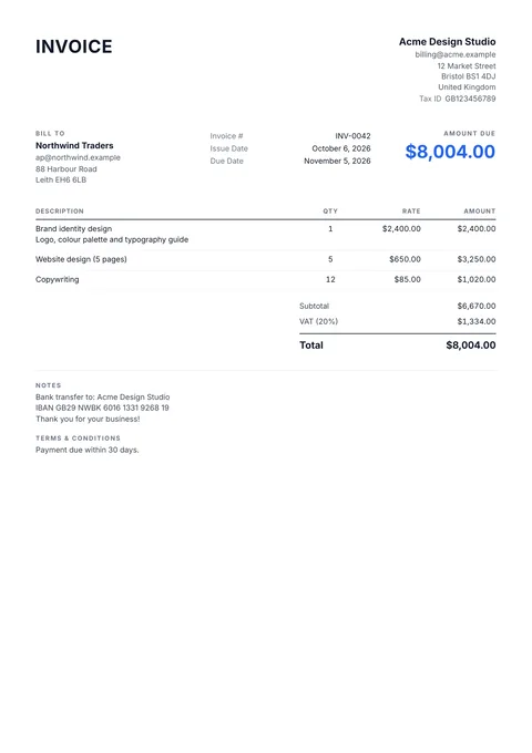 Minimal invoice template preview