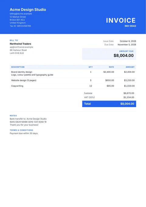 Modern invoice template preview